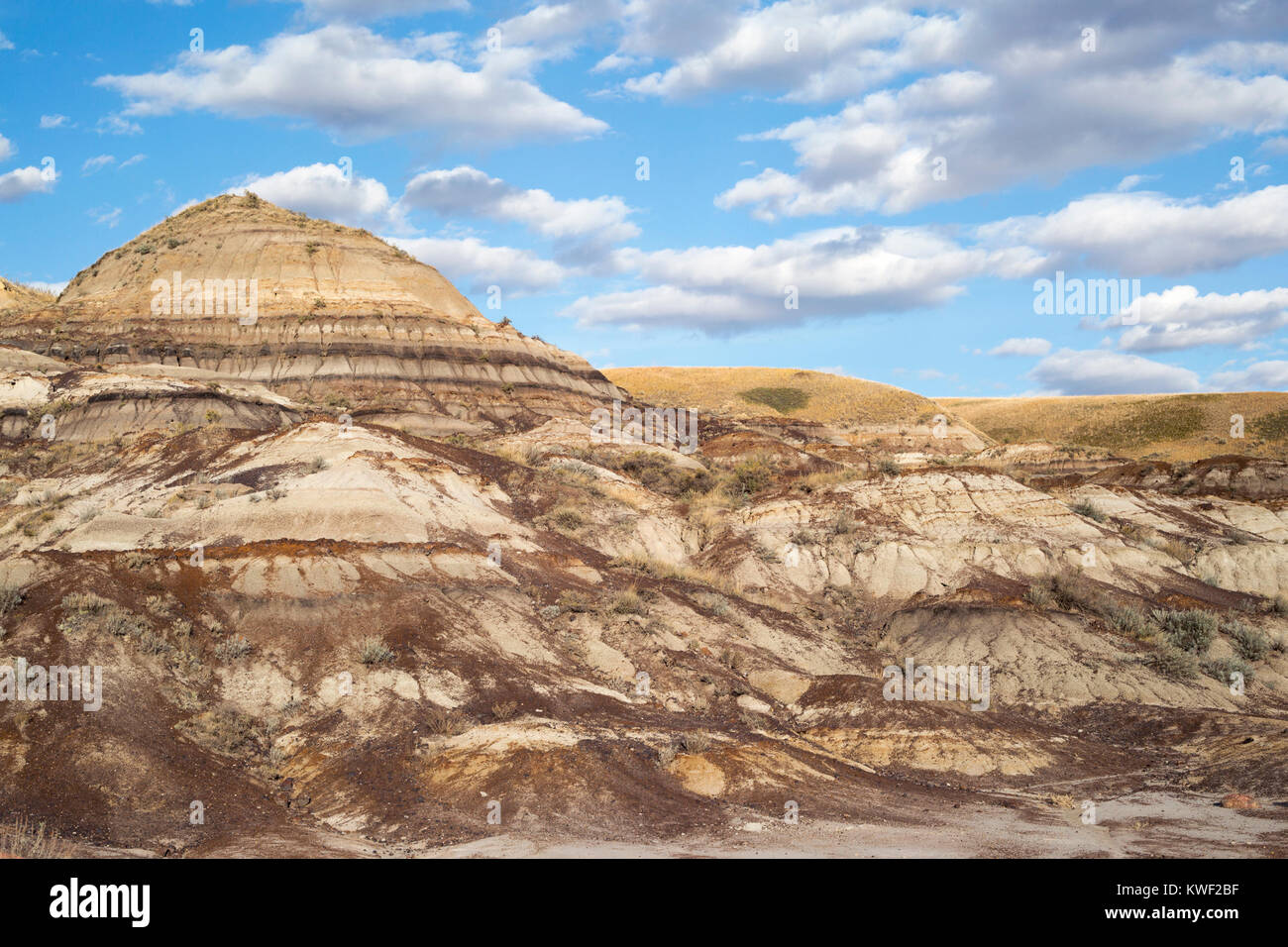 Eroded hill slopes in southern Alberta badlands at Midland Provincial Park near Drumheller, Canada Stock Photo