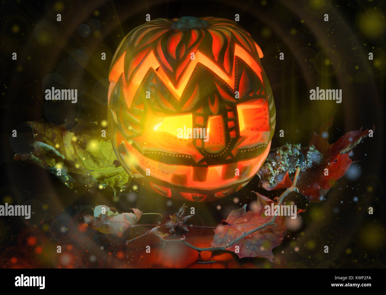 Jack o'Lantern on black background Stock Photo - Alamy