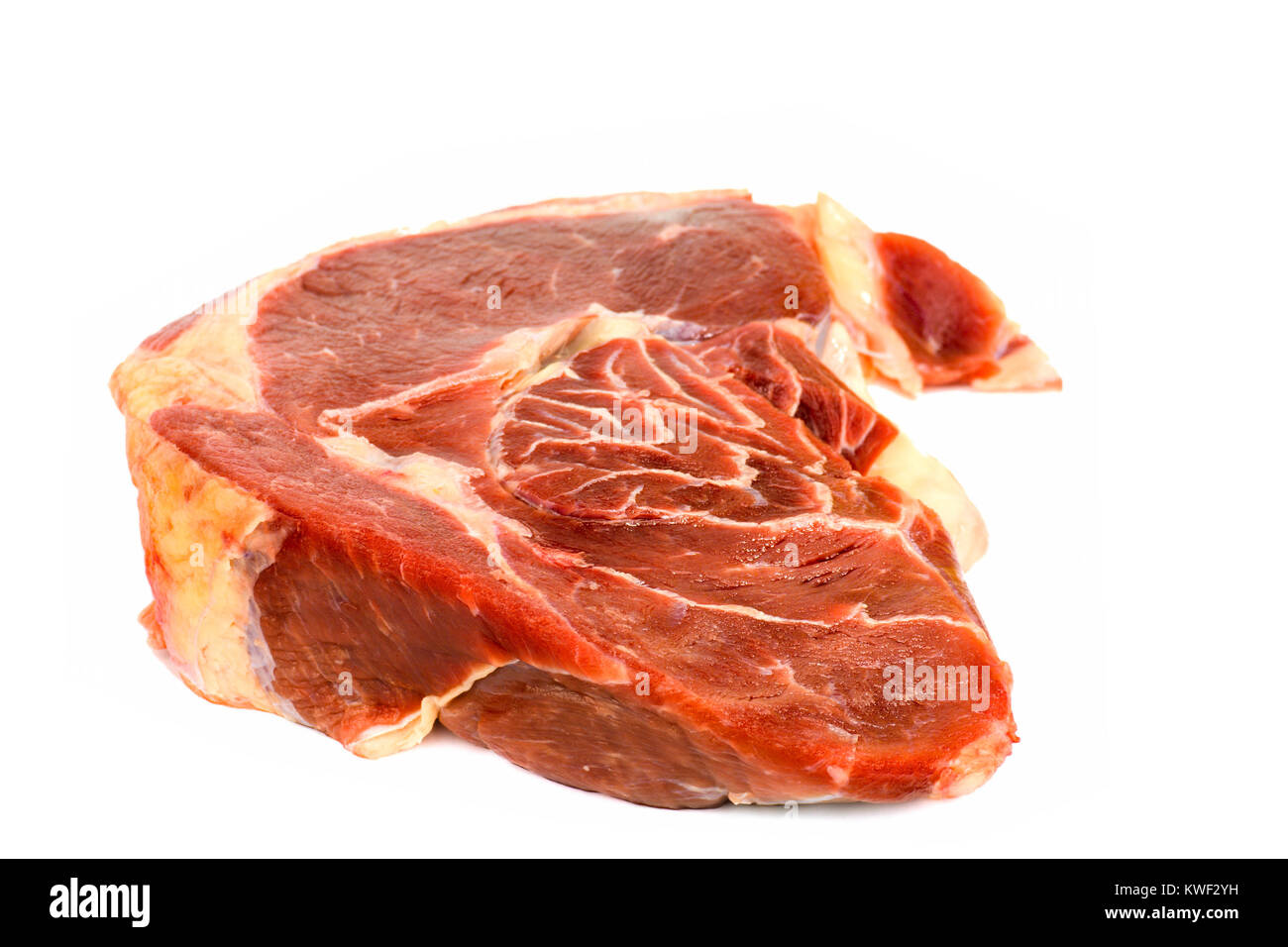 Piece of raw Fresh meat isolated on white Stock Photo