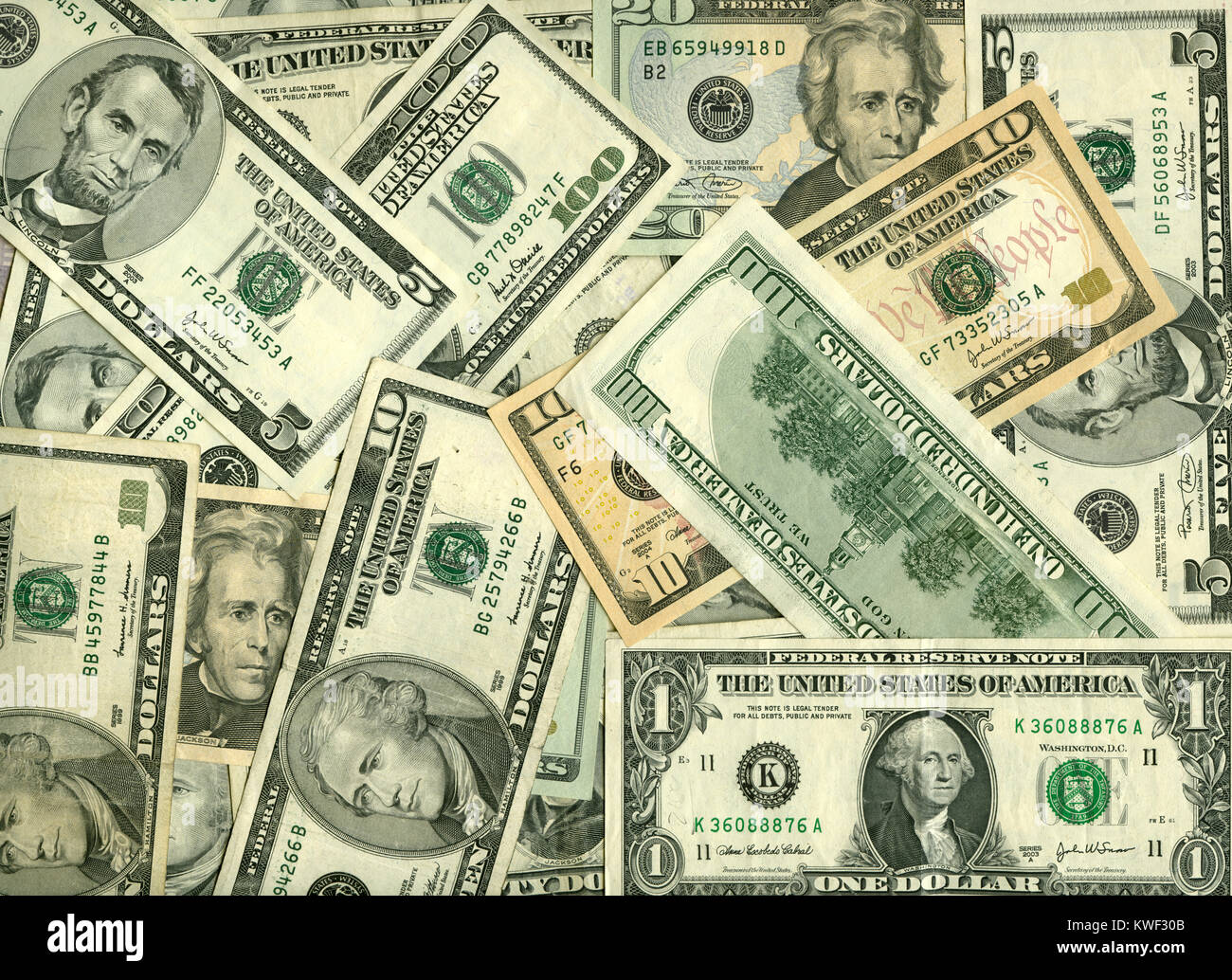 Background made of different dollars banknotes Stock Photo