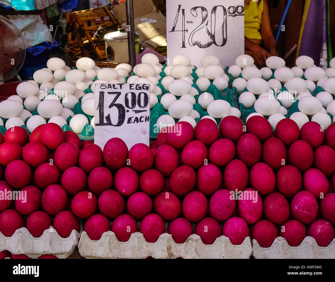 Selling salt eggs at rural market in Manila, Philippines Stock Photo
