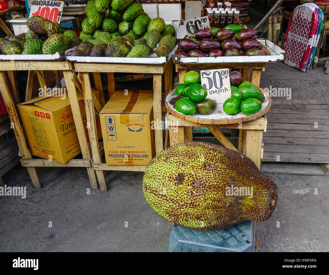 Manila, Philippines Apr 12, 2017. Selling fruits at market in Manila