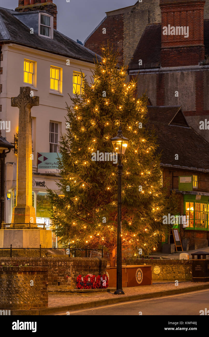 Christmas tree in high street at Arundel, West Sussex Stock Photo Alamy