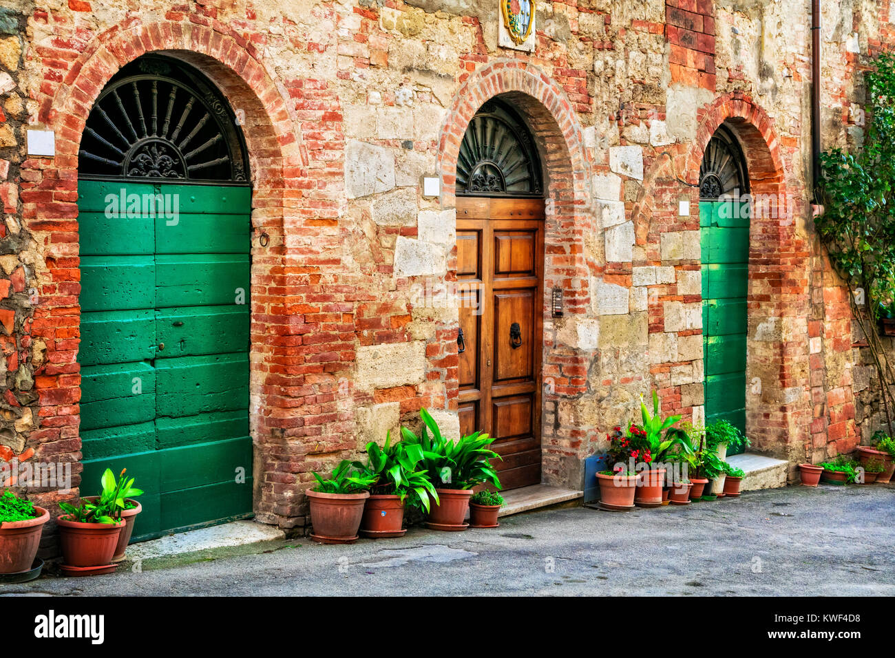 Old streets of italian village,Spello,Umbria. Stock Photo