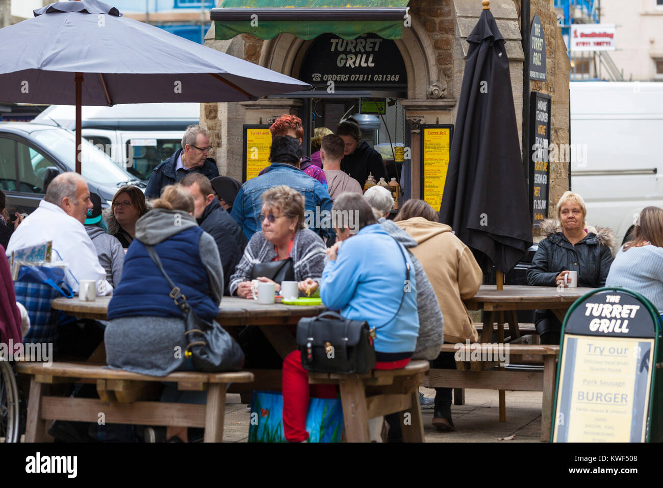 Turret grill, people eating outside, hastings, east sussex, uk Stock Photo