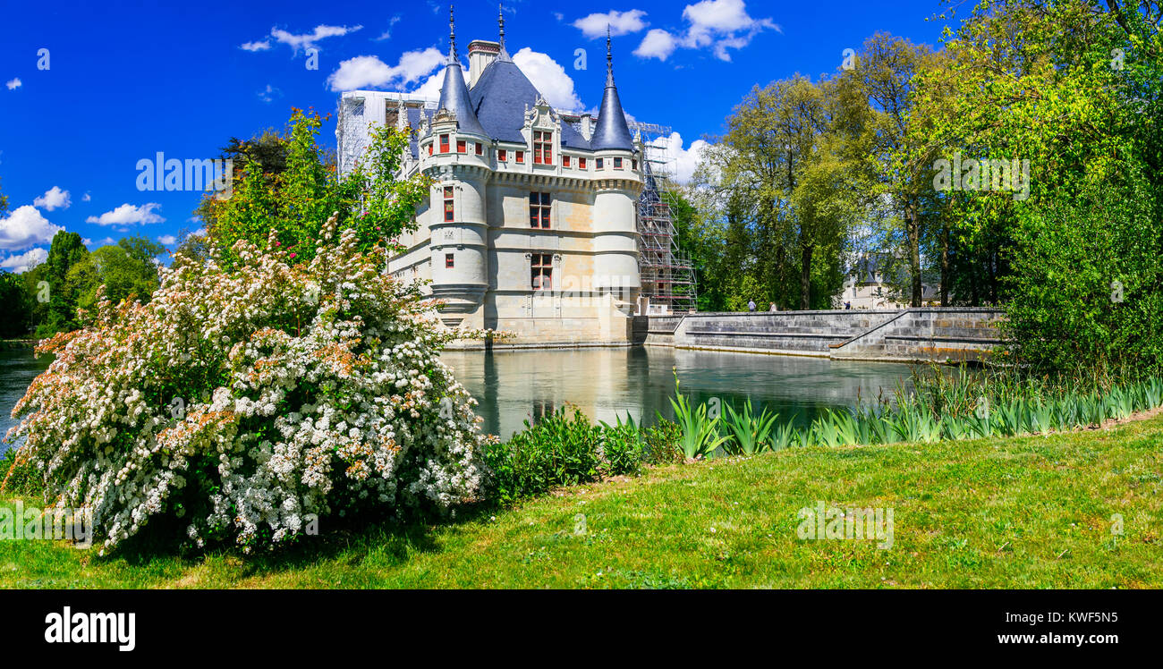 Impressive Azay-le-Rideau castle,Loire valley,France. Stock Photo