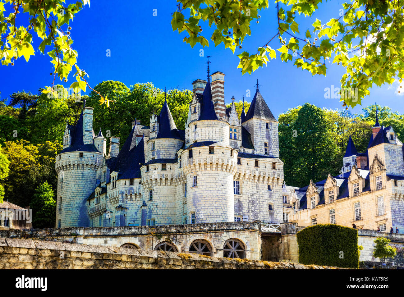 Magnificent Usse medieval castle,panoramic view,Loire valley,France. Stock Photo