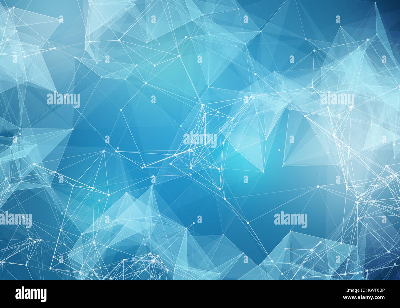 Abstract polygonal light blue space low poly background. Connecting dots and lines in triangles structure. Illustration for branding, science, wallpap Stock Photo