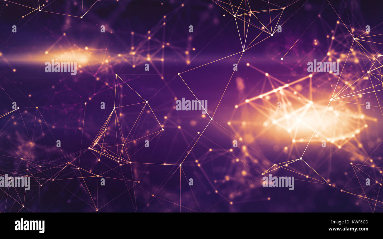 Abstract doted dark purple space background. Connecting dots and lines