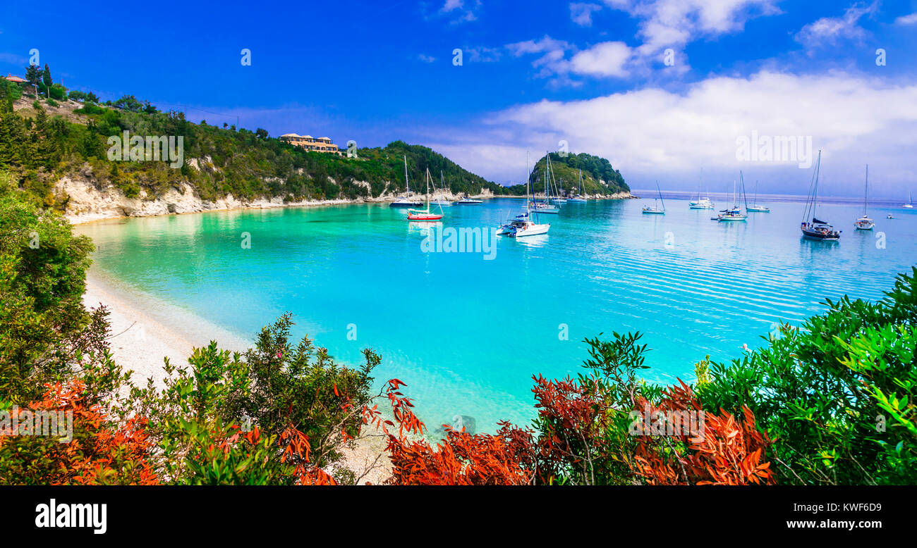 Beautiful Lakka beach,Paxos island,Greece. Stock Photo