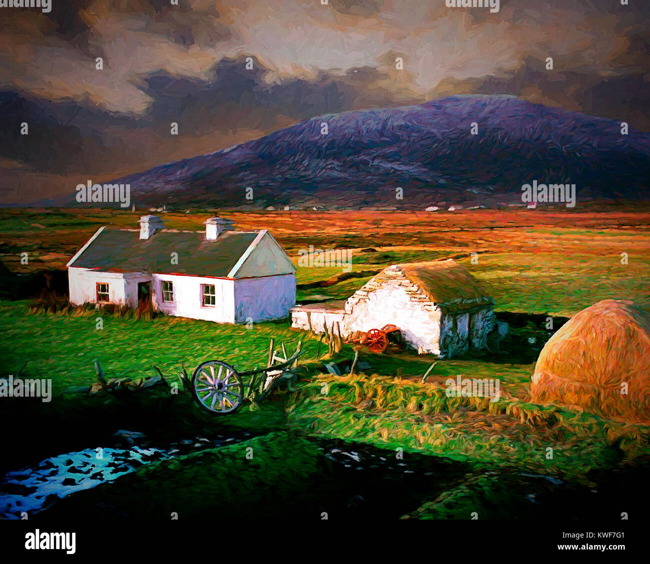 DIGITAL ART: Cottage on Achill Island, Co.Mayo, Republic of Ireland Stock Photo