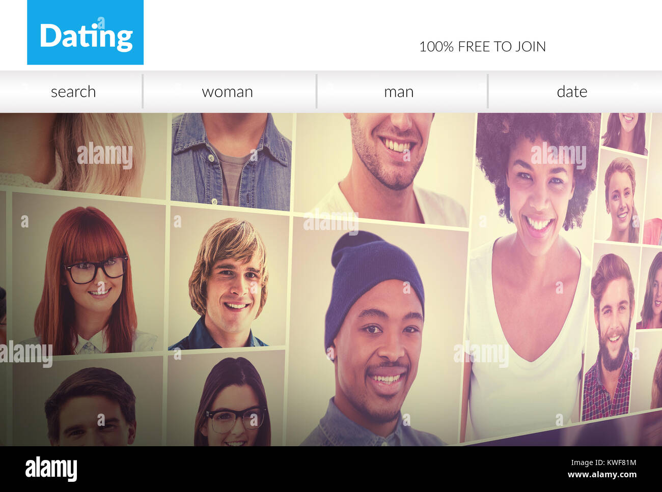 Head shots of people on dating site wallpaper Stock Photo