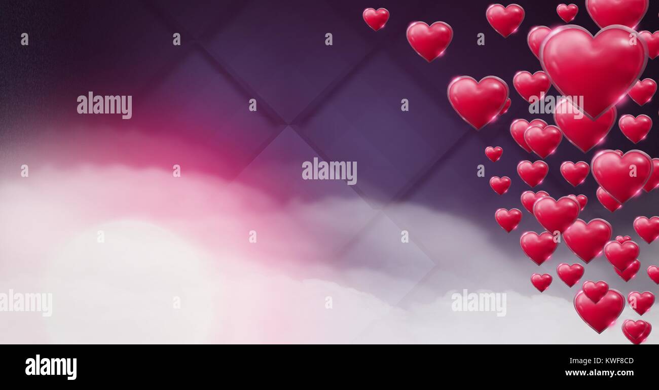 Shiny bubbly Valentines hearts with purple misty background Stock Photo ...