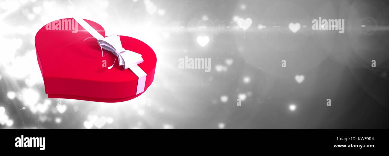 Valentines heart shaped gift box and love hearts background Stock Photo