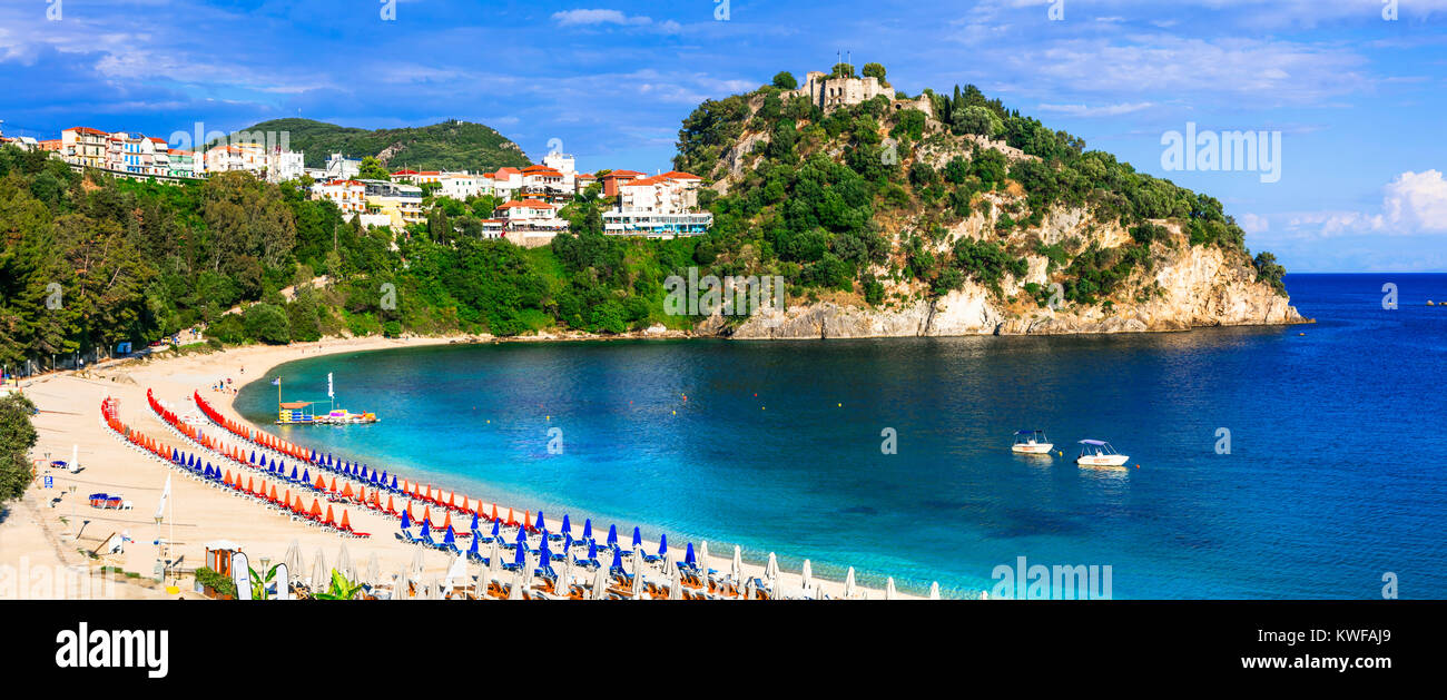 Beautiful Parga village,view with azure sea and castle,Preveza,Greece. Stock Photo
