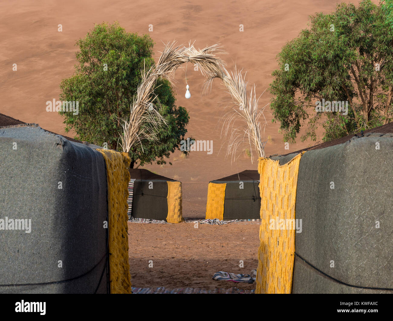 Tourist camp detail, near Zagora, Moroccan Desert. Stock Photo