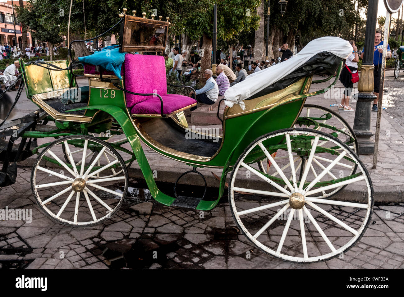 Traditional Caleche or horse drawn carriage. Stock Photo