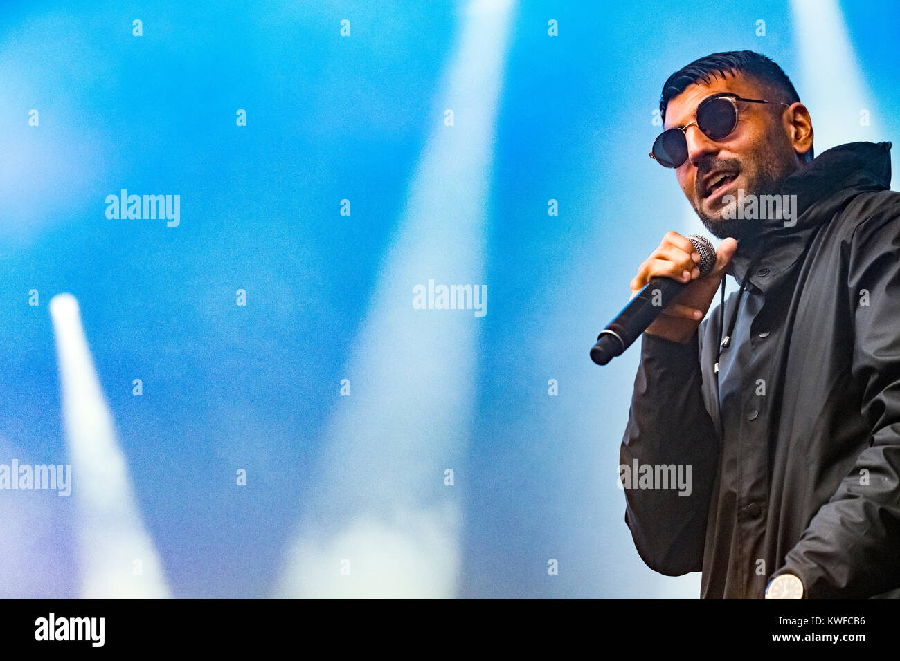 The Danish rapper Sivas (Stylized S!vas) performs a live concert at Danish music festival SmukFest 2016. Sivas mess up the Danish dictionary combining Danish, English and Arabian in one big ghetto mixture. Denmark, 07/08 2016. Stock Photo