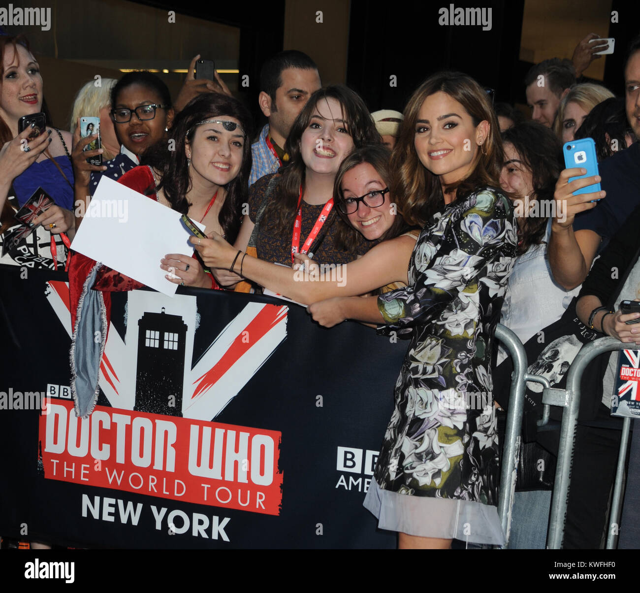 NEW YORK, NY - AUGUST 14:  Jenna Coleman  attends BBC America's 'Doctor Who' Premiere Fan Screening at Ziegfeld Theater on August 14, 2014 in New York City  People:  Jenna Coleman Stock Photo