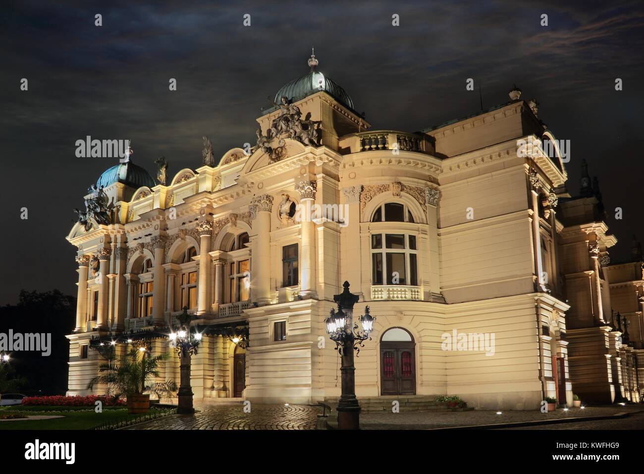 Theater in Cracow at night Stock Photo