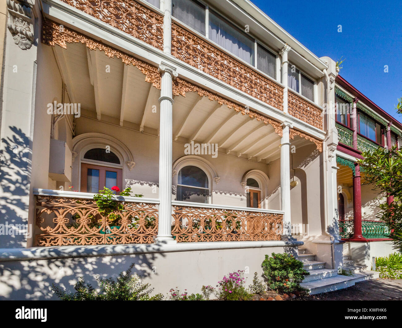 Australia, New South Wales, Newcastle, 21 Tyrrell Street, idyllic terrace house in the Newcastle suburb 'The Hill' Stock Photo