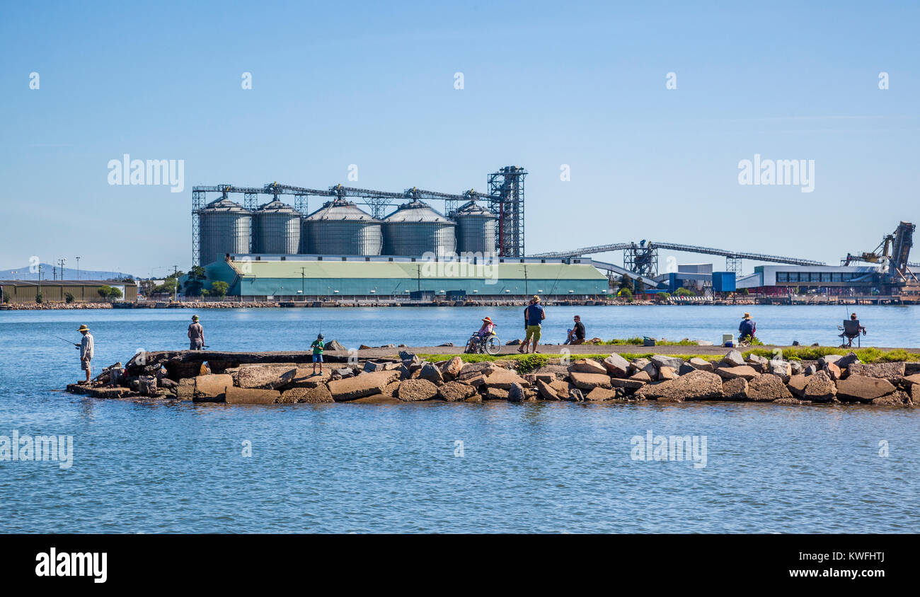 Australia, New South Wales, Hunter Region, Newcastle, view of the Newcastle AGRI Terminal across the Hunter River from Punt Road Point, Stockton at Lt Stock Photo
