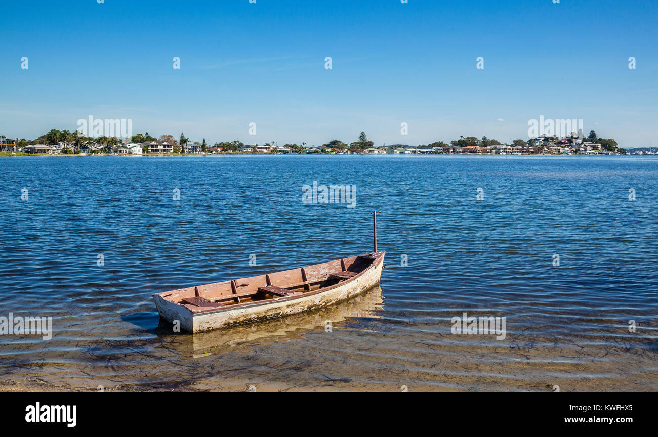 Australia, New South Wales, Hunter Region, Belmont South, Village Bay, Lake Macquarie with view of Marks Point Stock Photo