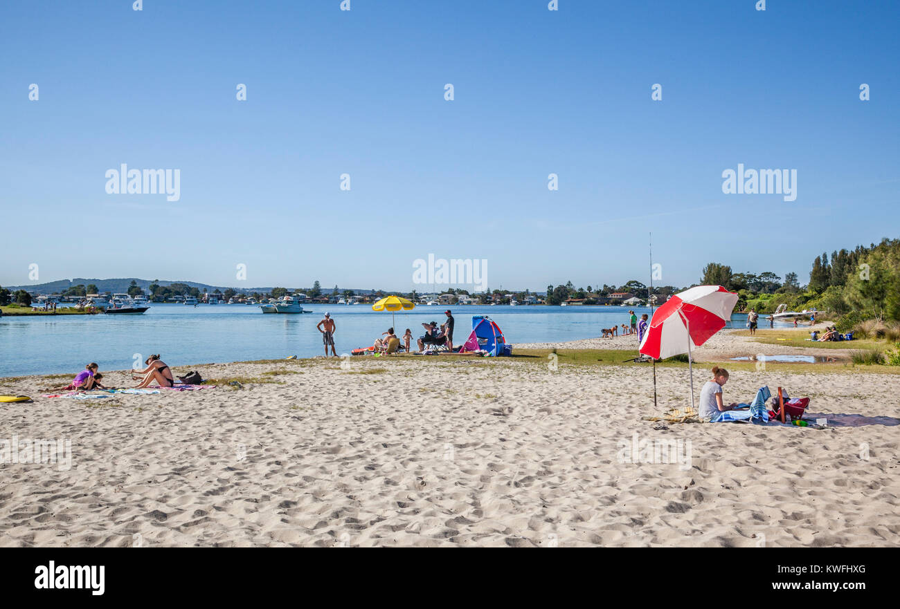 Pelican beach at Swan Channel, Marks Point, Lake Macquarie, New South Wales, Australia Stock Photo