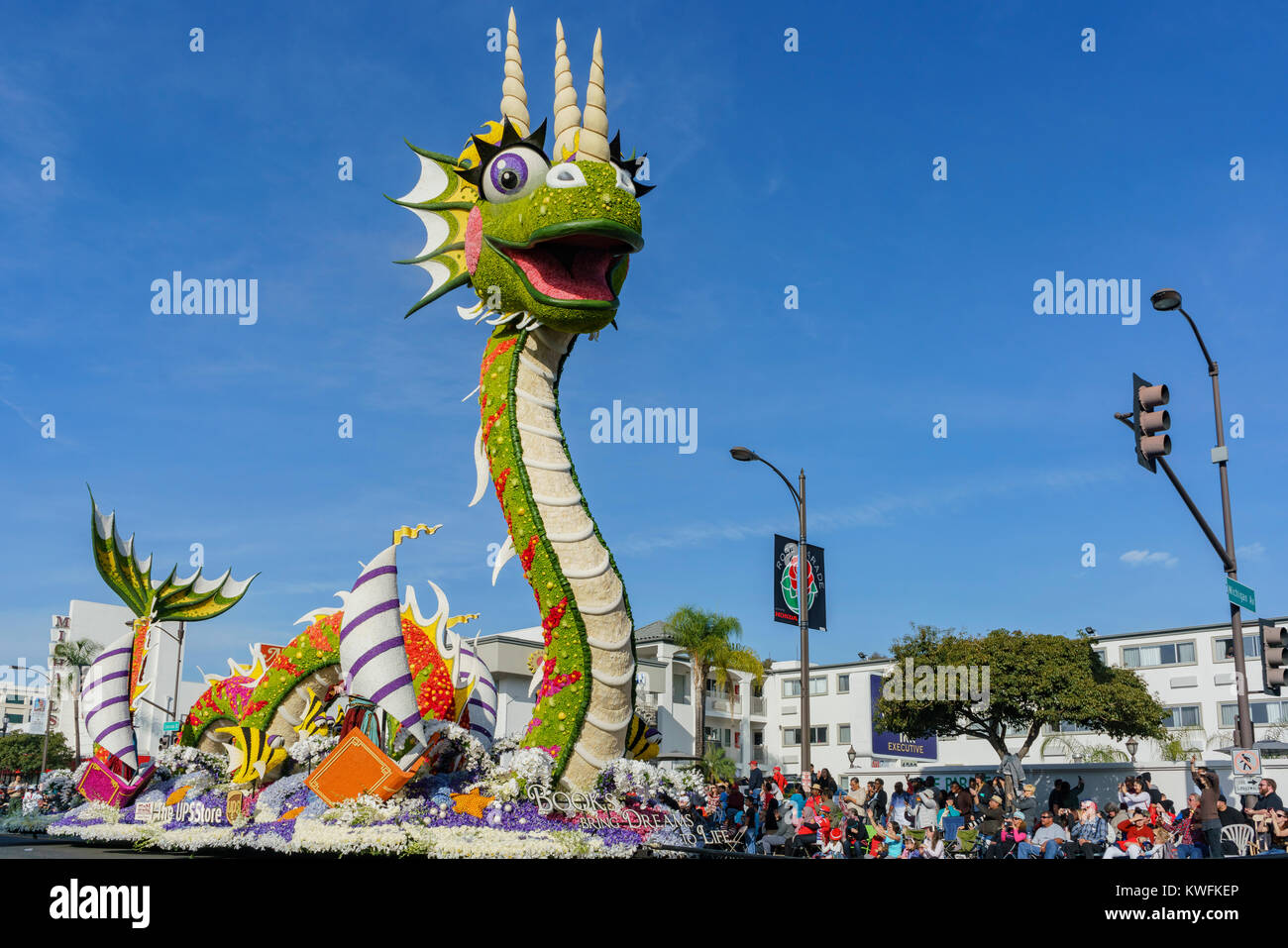 Pasadena, JAN 1: Cute dragon float of the famous Rose Parade - America ...