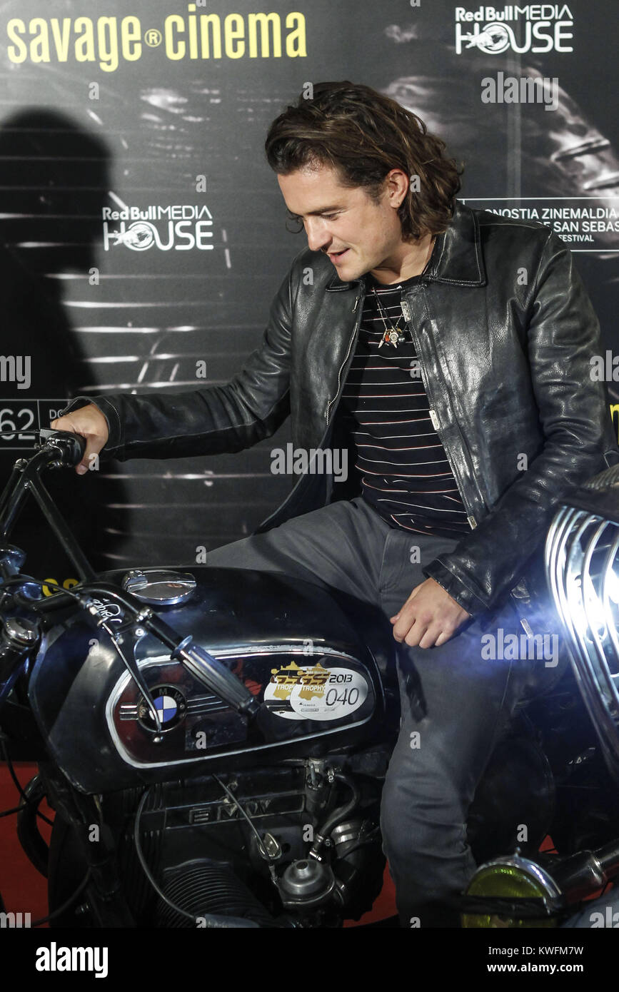 SAN SEBASTIAN, SPAIN - SEPTEMBER 26: Actor Orlando Bloom attends the 'The Greasy Hands Preachers' premiere at the Kursaal Palace during the 62nd San Sebastian International Film Festival on September 26, 2014 in San Sebastian, Spain  People:  Orlando Bloom Stock Photo