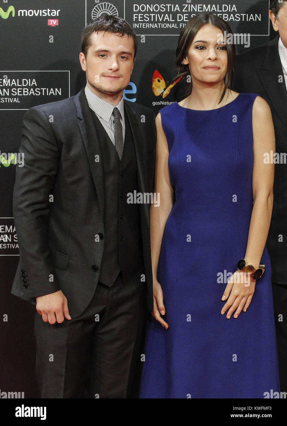 SAN SEBASTIAN, SPAIN - SEPTEMBER 26: Actors Josh Hutcherson, Claudia Traisac, Carlos Bardem, Benicio del Toro and director Andrea Di Stefano attend 'Murieron Por Encima De Sus Posibilidades' premiere at the Kursaal Palace during the 62nd San Sebastian International Film Festival on September 26, 2014 in San Sebastian, Spain  People:  Claudia Traisac, Josh Hutcherson Stock Photo