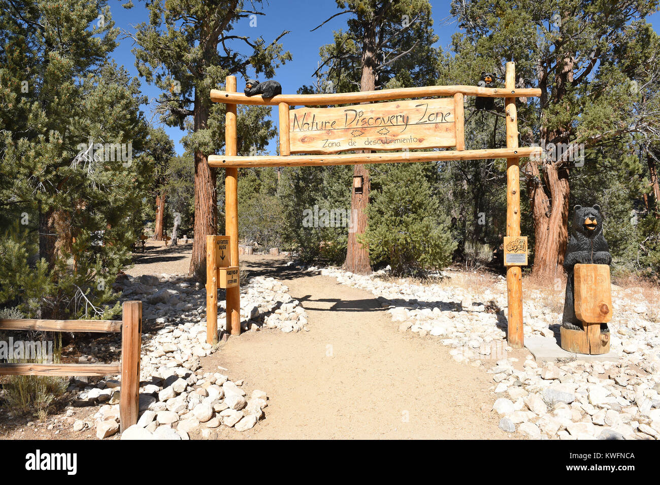 FAWNSKIN, CALIFORNIA - SEPTEMBER 25, 2016: Nature Discover Zone. Outdoor education area at the Big Bear Discovery Center, at Big Bear Lake, California Stock Photo