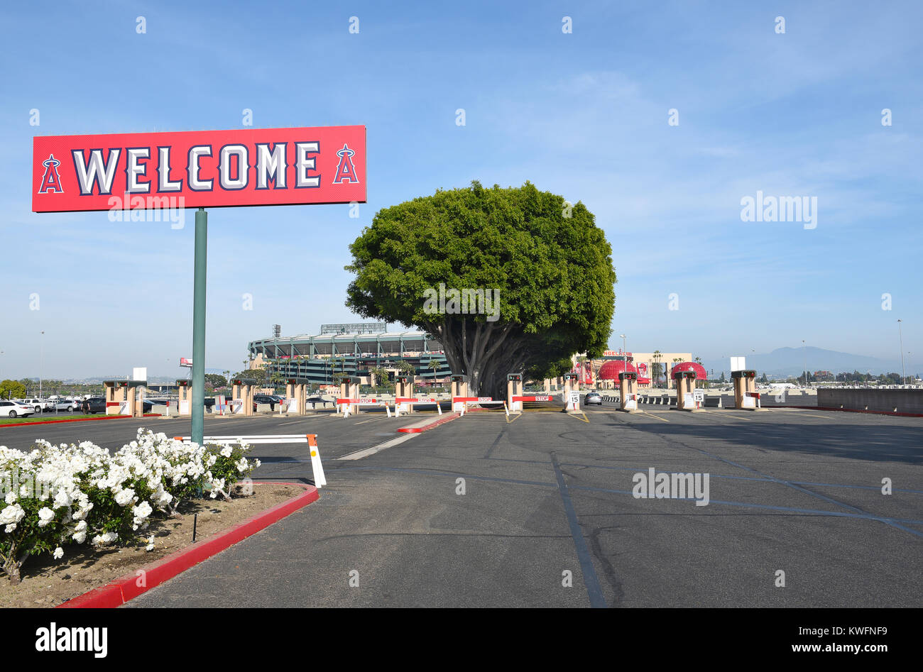 ANAHEIM, CA - MARCH 17, 2017: Angel Stadium State College Entrance. Located in Orange County the stadium is the home of MLB's Los Angeles Angels of An Stock Photo