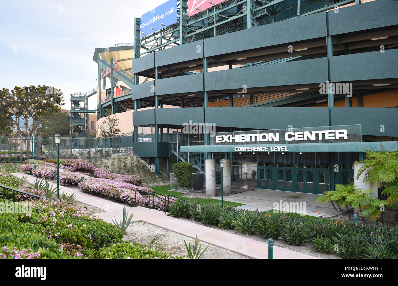 ANAHEIM, CA - MARCH 17, 2017: Angel Stadium Exhibition Center entrance. Located in Orange County the stadium is the home of MLB's Los Angeles Angels o Stock Photo