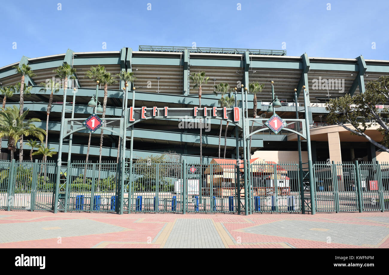 ANAHEIM, CA - MARCH 17, 2017: Angel Stadium Left Field Gate 1. Located in Orange County the stadium is the home of MLB's Los Angeles Angels of Anaheim Stock Photo