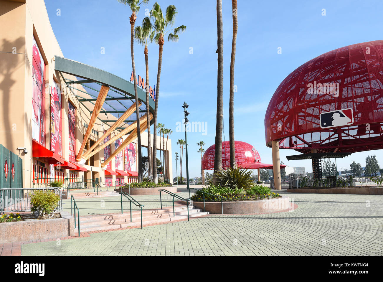 ANAHEIM, CA - MARCH 17, 2017: Angel Stadium Home Plate Entrance and ticket booths. Located in Orange County the stadium is the home of MLB's Los Angel Stock Photo