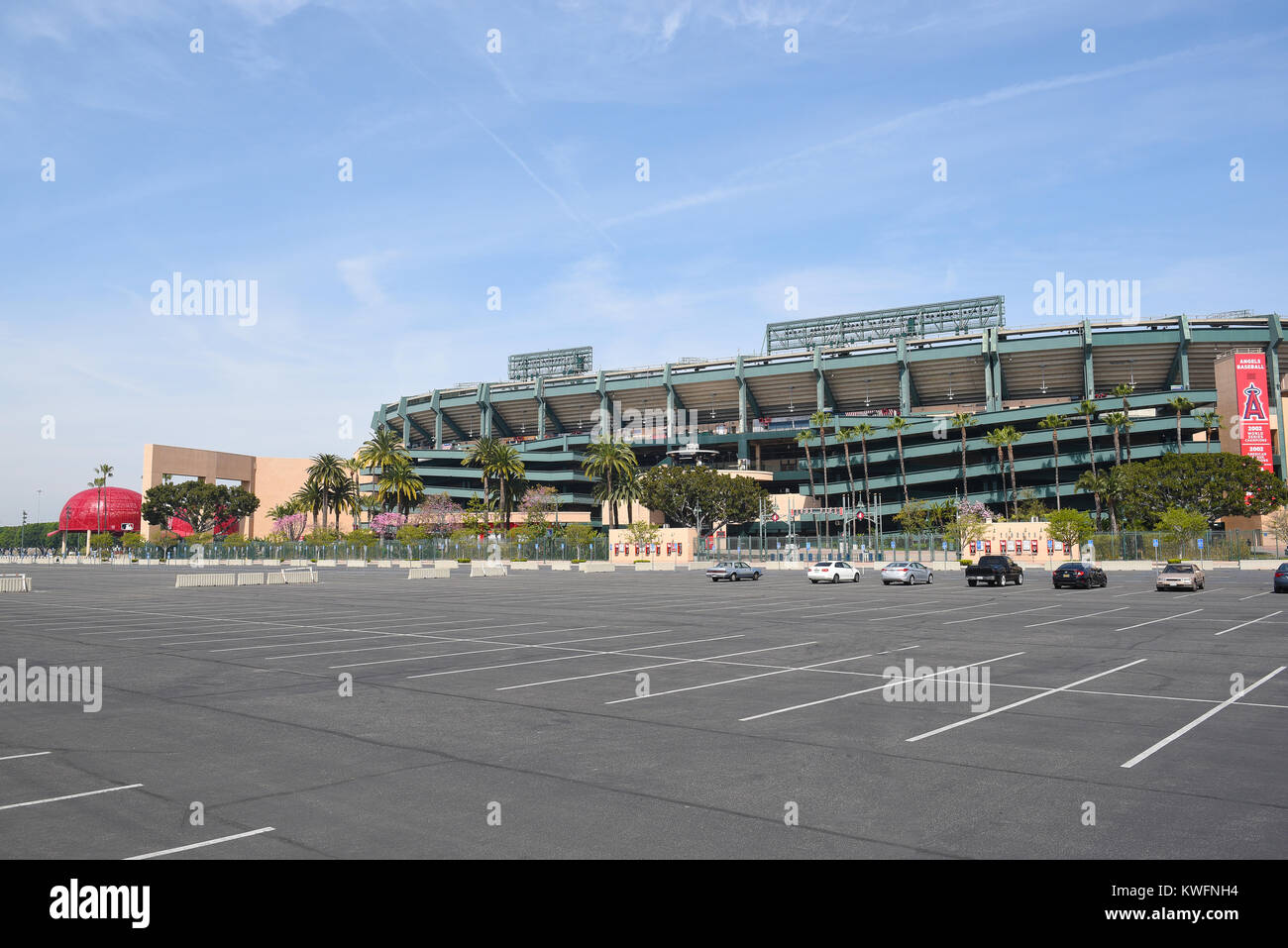 ANAHEIM, CA - MARCH 17, 2017: Angel Stadium exterior, right field towards the front. Located in Orange County the stadium is the home of MLB's Los Ang Stock Photo