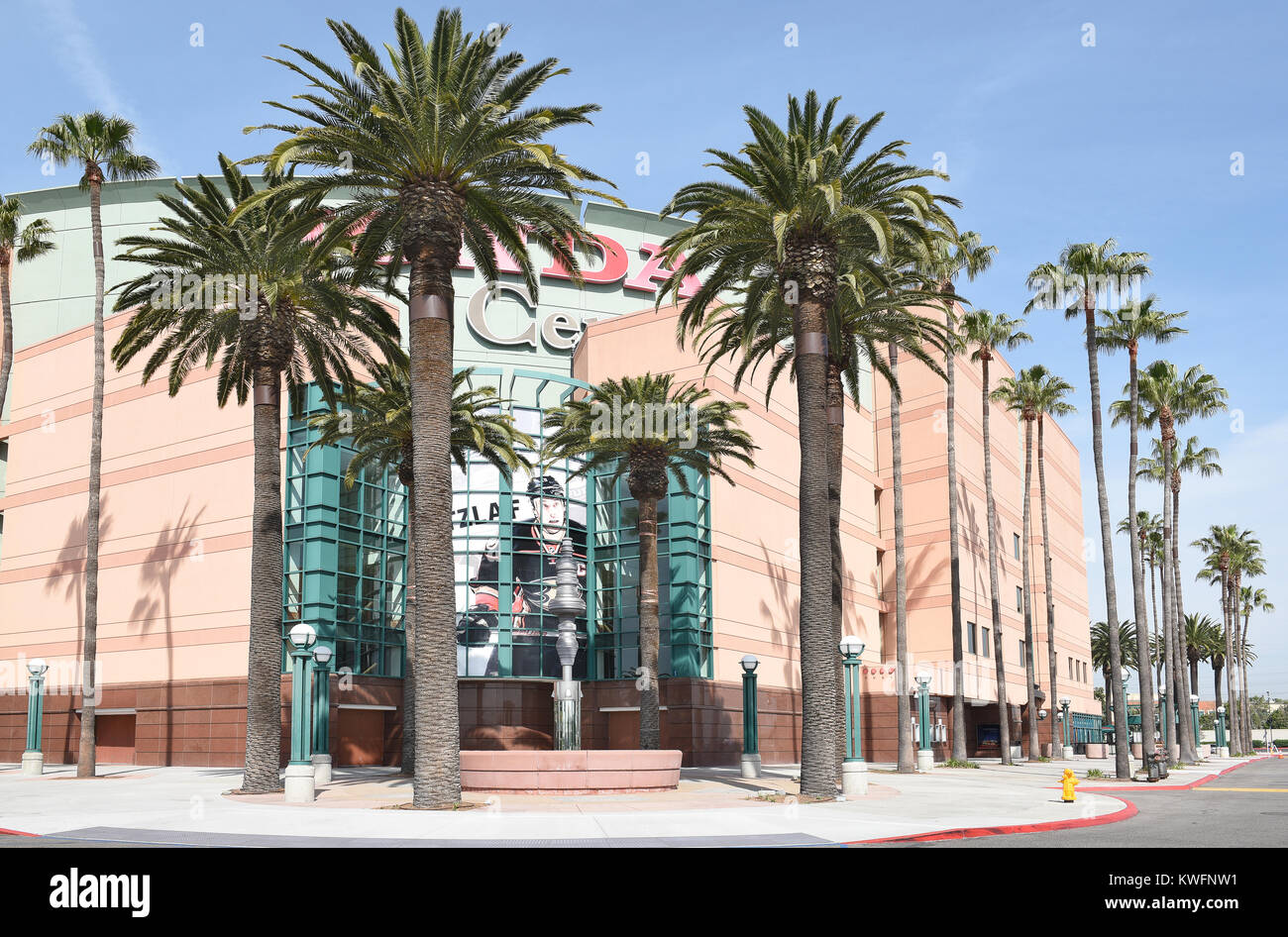 ANAHEIM, CA, MARCH 17, 2017: The Honda Center in Anaheim, California. The arena is home to the Anaheim Ducks of the National Hockey League and the Los Stock Photo