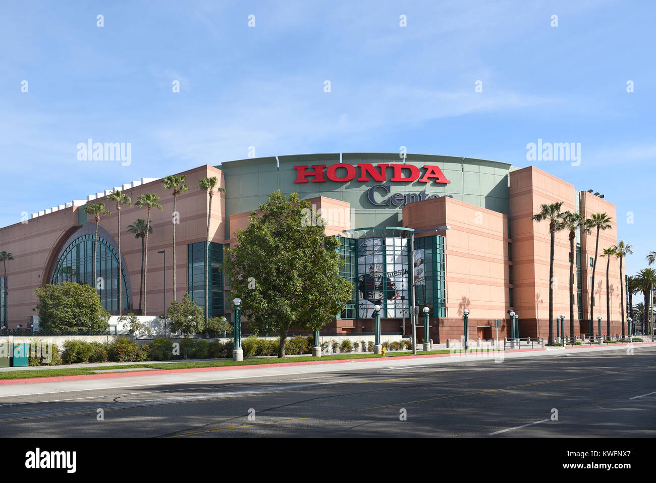 ANAHEIM, CA, MARCH 17, 2017: The Honda Center in Anaheim, California. The arena is home to the Anaheim Ducks of the National Hockey League and the Los Stock Photo