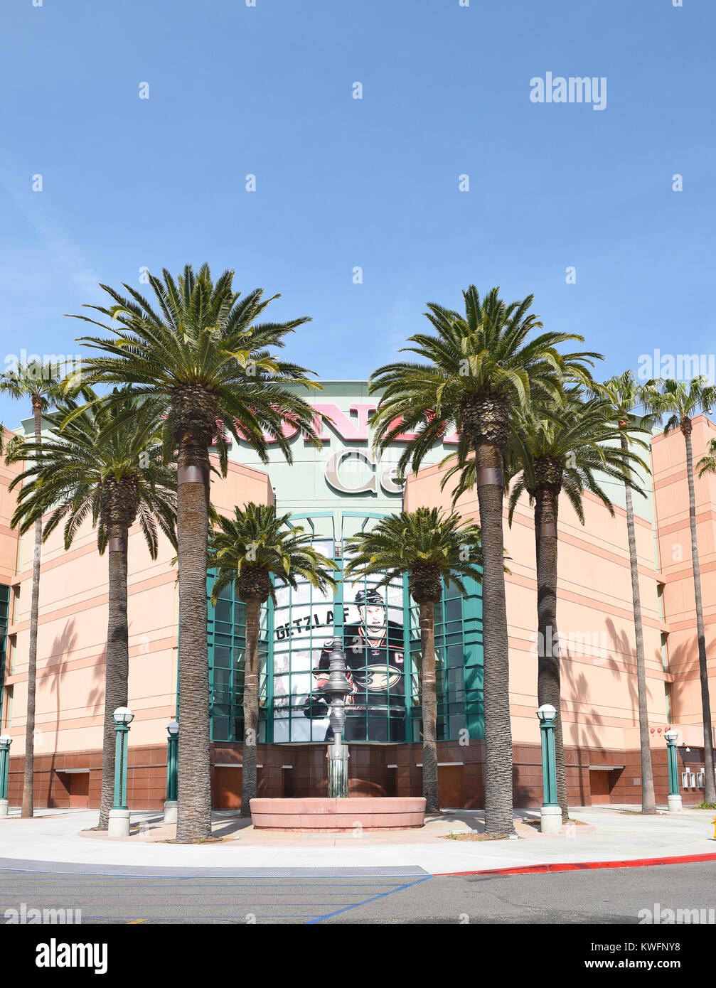 The Honda Center in Anaheim, California. The arena is home to the Anaheim Ducks of the National Hockey League and the Los Angeles Kiss of the Arena Fo Stock Photo