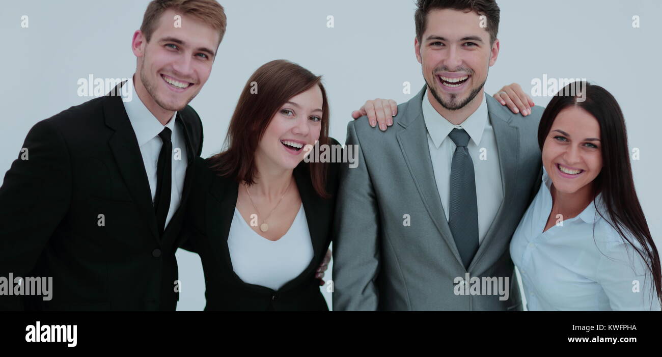 Photo of friendly young businesspeople posing together Stock Photo - Alamy