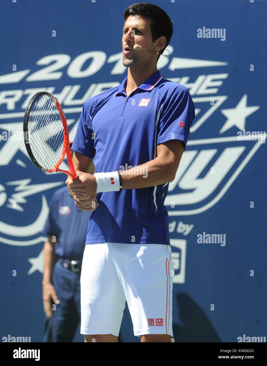 FLUSHING, NY - AUGUST 24:  Novak Djokovic attends Arthur Ash kids day at Arthur Ashe Stadium for the 2013 US Open at  the USTA Billie Jean King National Tennis Center on August 24, 2013 in the Flushing neighborhood of the Queens borough of New York City.   People:  Novak Djokovic Stock Photo