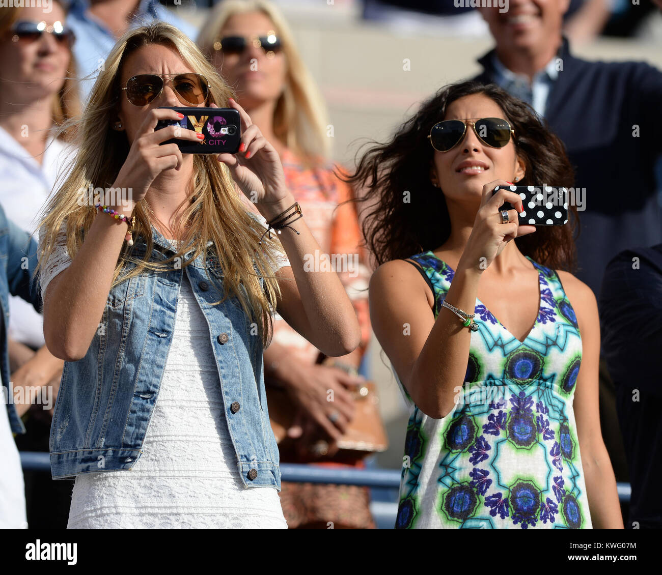 NEW YORK, NY - SEPTEMBER 09: Isabel Nadal Xisca Perello watches the men's  singles final match between Novak Djokovic of Serbia and Rafael Nadal of  Spain on Day Fifteen of the 2013