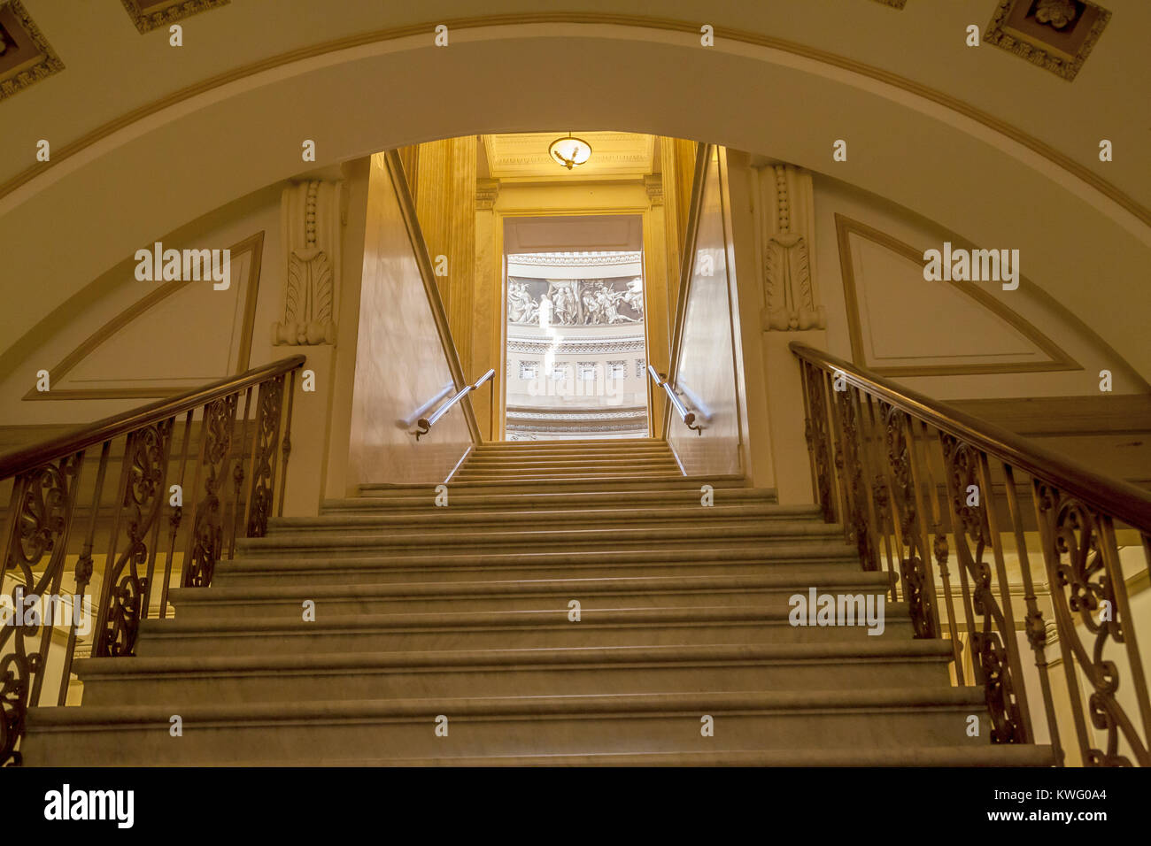 Staircase leading to the rotunda in the US Capitol Hill building, Washington DC, USA Stock Photo