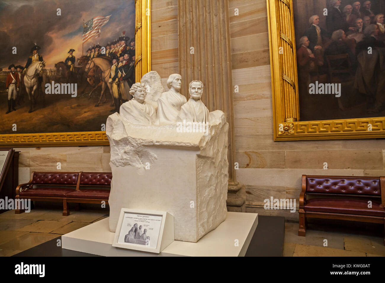 Portrait busts of three movement leaders: Elizabeth Cady Stanton, Susan B. Anthony and Lucretia Mott carved by Adelaide Johnson, displayed in the Rotu Stock Photo
