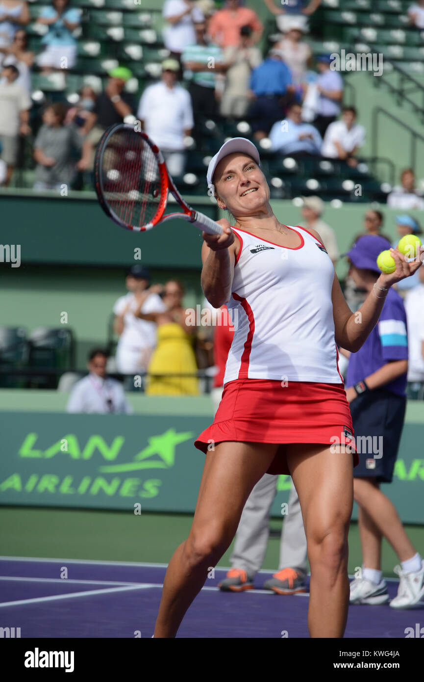 KEY BISCAYNE, FL - MARCH 30: Maria Kirilenko and Nadia Petrova defeat Vania King and Monica Niculescu at the 2012 Sony Ericsson Open at Crandon Park Tennis Center on March 30, 2012 in Key Biscayne, Florida.    People:  Nadia Petrova Stock Photo