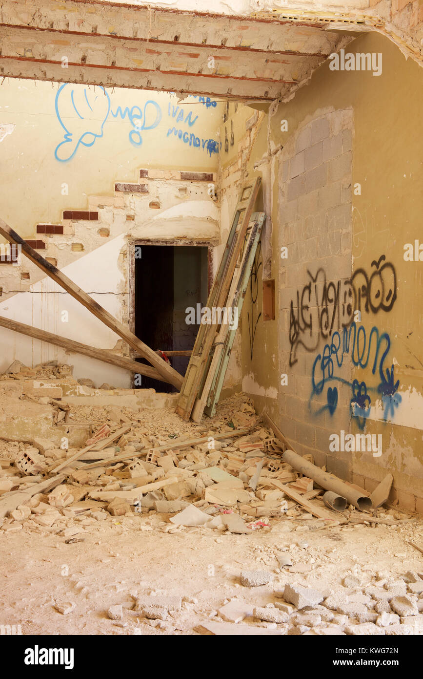 Interior of a derleict building Stock Photo - Alamy