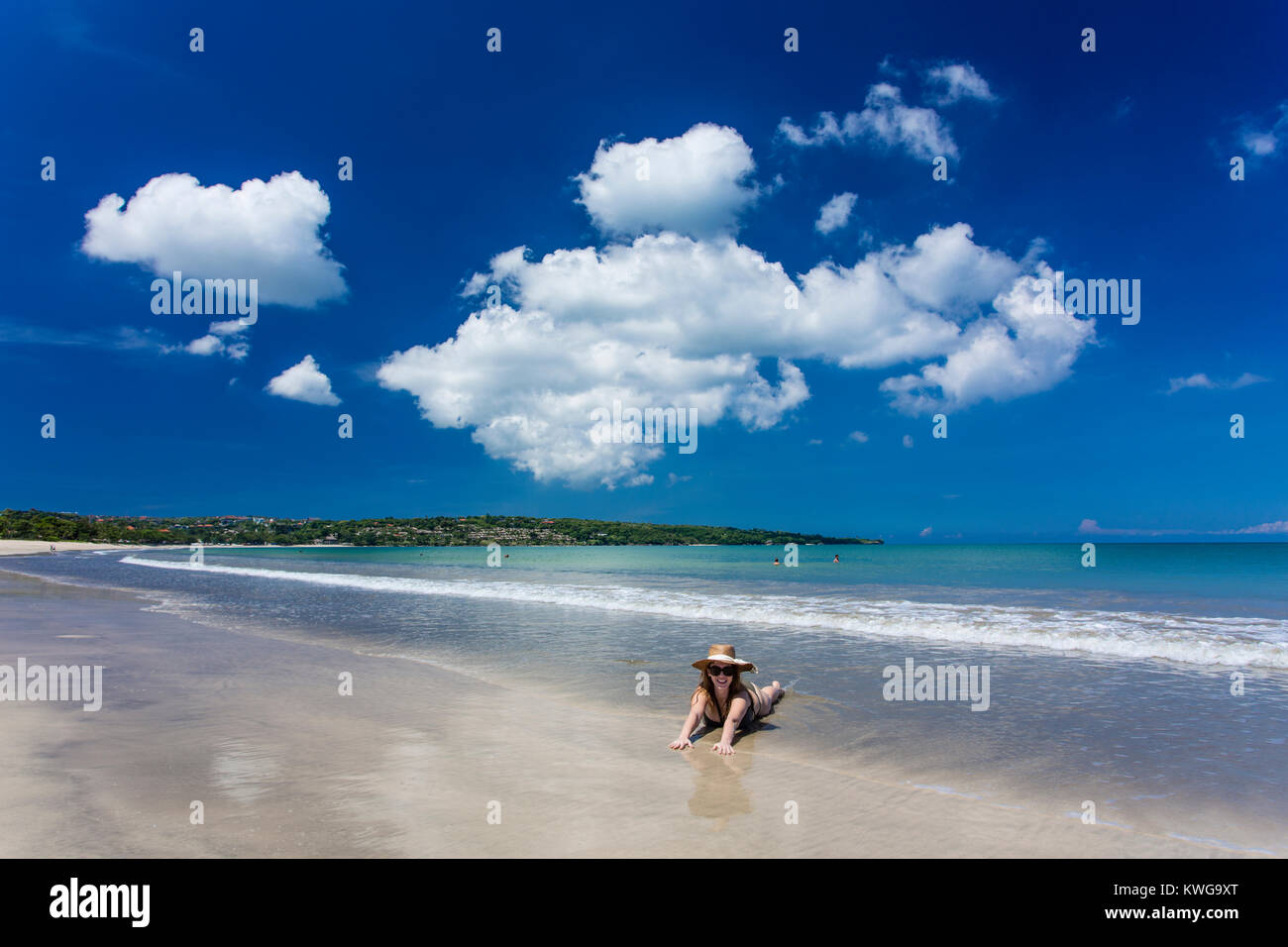 Young Woman without Bra on the Tropical Beach of Bali Island. Bikini Girl  Freedom Concept. Indonesia. Stock Photo - Image of brunette, fashion:  97514276