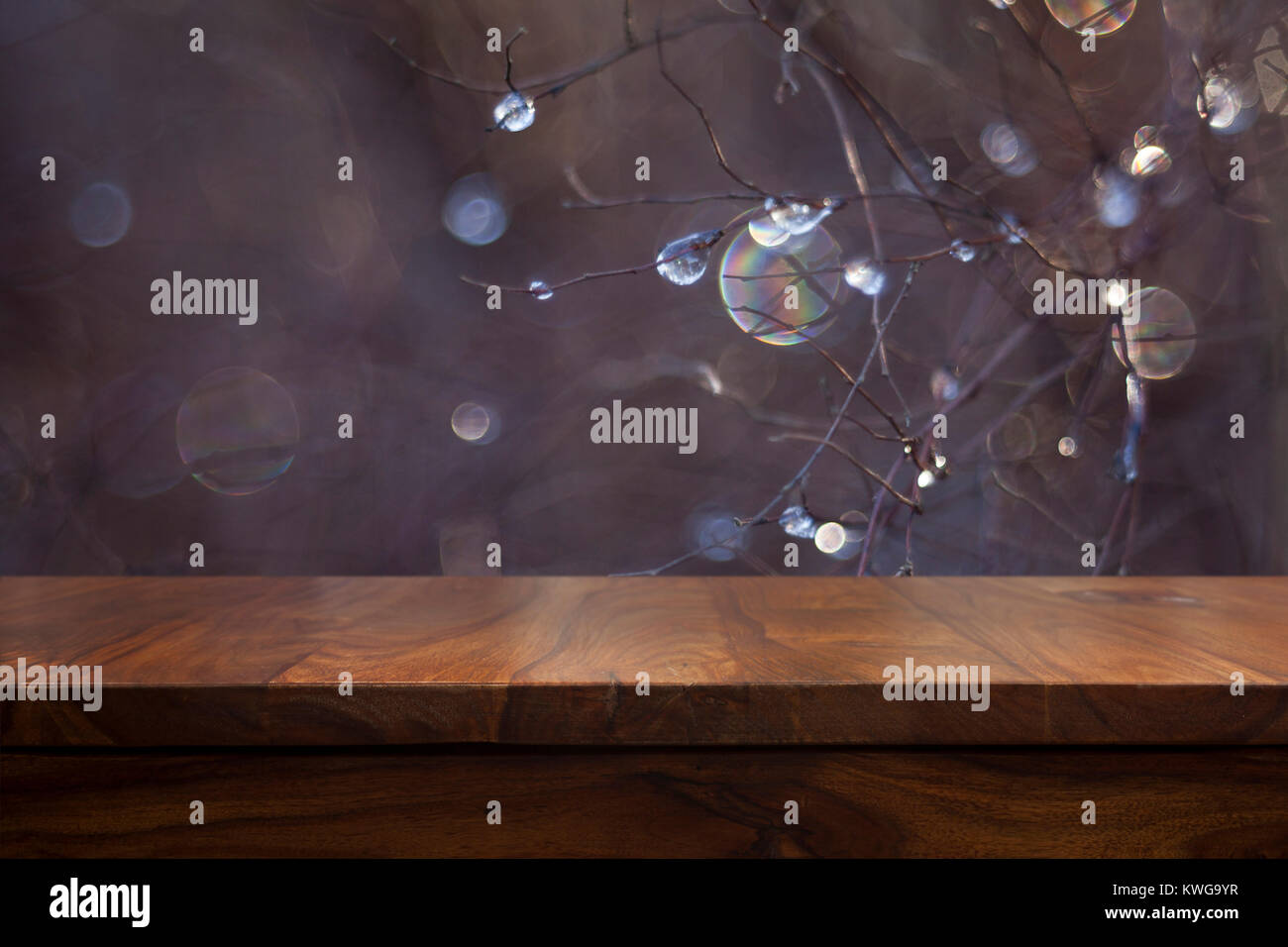 Empty top wooden table and bokeh background Stock Photo