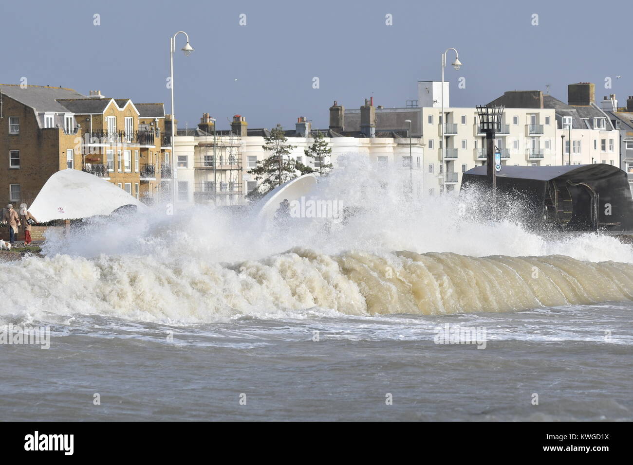 Rough sea during a Winter storm in January 2018 in Littlehampton, West ...
